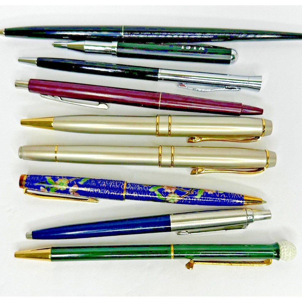 Pen Set Cloisonne Papermate Parker Golf Unbranded Vtg to Mod Set of 9 AS IS